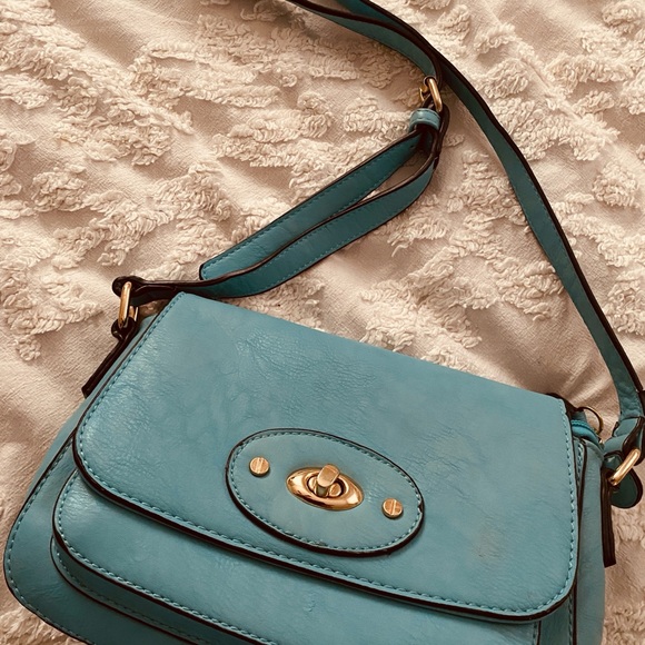 Simplt Noelle Handbags - Ladies adjustable shoulder purse aqua color with gold clasp